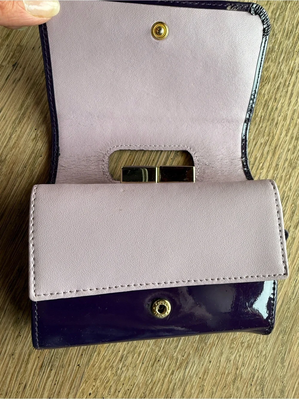 Ted Baker Deep Purple Patent Leather Wallet with Kiss Closure